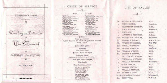 Programme for the Unveiling Ceremony of Kilmaronock War Memorial